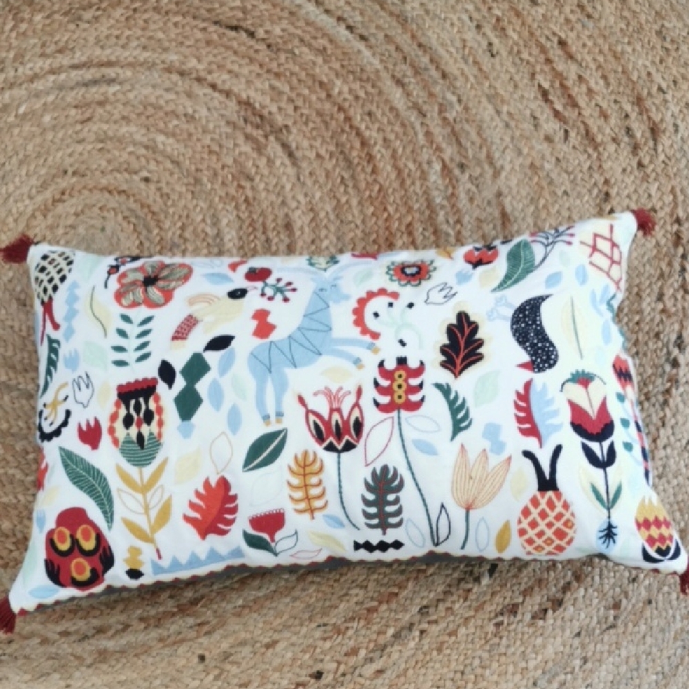 Ikea Rodarv Lumbar Pillow Folklore Swedish Tassels Embroidered Home Decor 26x16